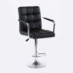 Barová židle VERONA na stříbrné kulaté podstavě - černá