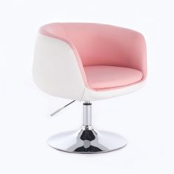Kosmetická židle MONTANA na stříbrné kulaté podstavě - růžovobílá