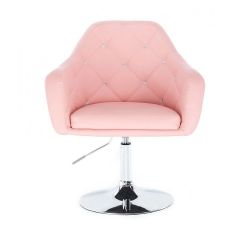 Kosmetická židle ROMA na stříbrné kulaté podstavě - růžová
