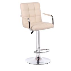 Barová židle VERONA na stříbrné kulaté podstavě - krémová