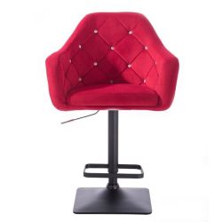 Barová židle ROMA VELUR na černé podstavě - červená