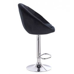 Barová židle VERA VELUR na kulaté stříbrné podstavě - černá