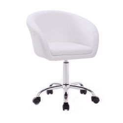 Kosmetická židle VENICE na stříbrné podstavě s kolečky - bílá