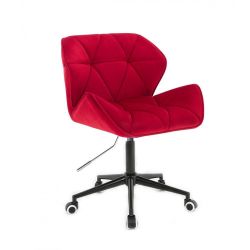 Kosmetická židle MILANO VELUR na černé podstavě s kolečky - červená
