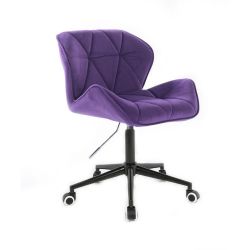 Kosmetická židle MILANO VELUR na černé podstavě s kolečky - fialová