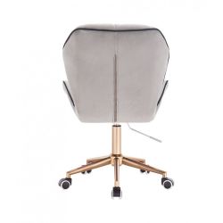 Kosmetická židle MILANO MAX VELUR na zlaté základně s kolečky - šedá