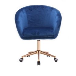 Kosmetická židle VENICE VELUR na zlaté podstavě s kolečky - modrá
