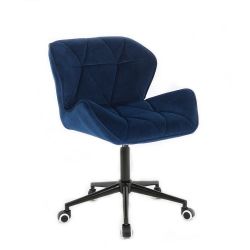 Kosmetická židle MILANO VELUR na černé podstavě s kolečky - modrá