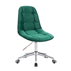 Kosmetická židle SAMSON VELUR na stříbrné podstavě s kolečky - zelená