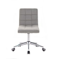 Kosmetická židle TOLEDO VELUR na stříbrné podstavě s kolečky - světle šedá