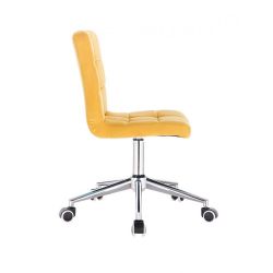 Kosmetická židle TOLEDO VELUR na stříbrné podstavě s kolečky - žlutá