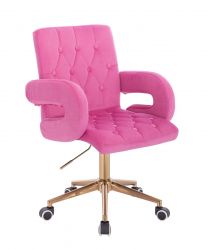 Kosmetická židle  BOSTON VELUR na zlaté podstavě s kolečky - růžová