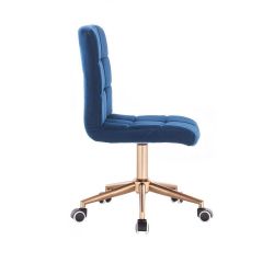 Kosmetická židle TOLEDO VELUR na zlaté podstavě s kolečky - modrá