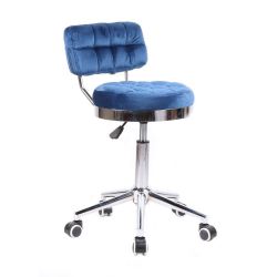 Kosmetická židle VIGO VELUR na stříbrné základně s kolečky - modrá