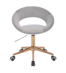 Kosmetická židle NAPOLI VELUR na zlaté podstavě s kolečky - světle šedá