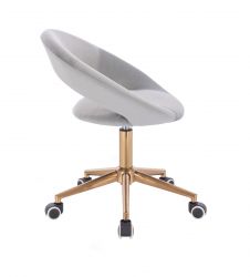 Kosmetická židle NAPOLI VELUR na zlaté podstavě s kolečky - světle šedá