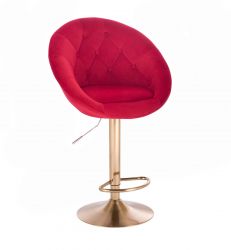 Barová židle VERA VELUR na zlatém talíři - červená