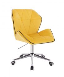Kosmetická židle MILANO MAX VELUR na stříbrné základně s kolečky - žlutá