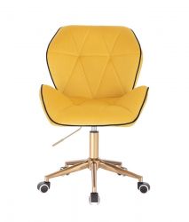Kosmetické židle MILANO MAX VELUR na zlaté podstavě s kolečky - žlutá