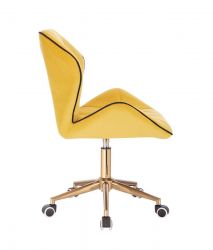 Kosmetické židle MILANO MAX VELUR na zlaté podstavě s kolečky - žlutá