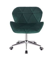 Kosmetická židle MILANO VELUR na stříbrné podstavě s kolečky - zelená