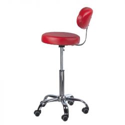 Kosmetická židle BERN s opěrátkem na stříbrné podstavě s kolečky - červená