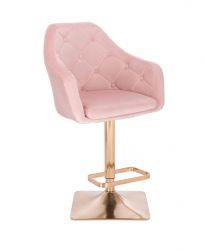 Barová židle ANDORA VELUR na zlaté hranaté podstavě - světle růžová