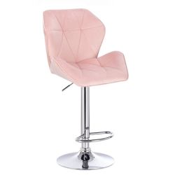 Barová židle MILANO MAX VELUR na stříbrném talíři - světle růžová