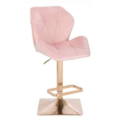 Barová židle MILANO MAX VELUR na zlaté hranaté podstavě - světle růžová