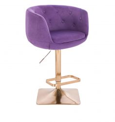 Barová židle MONTANA  VELUR na zlaté hranaté podstavě - fialová