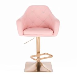 Barová židle ROMA na zlaté hranaté podstavě - růžová