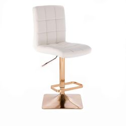 Barová židle TOLEDO na zlaté hranaté podstavě - bílá