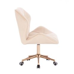 Kosmetická židle MILANO MAX VELUR na zlaté podstavě s kolečky - krémová