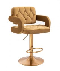 Barová židle ADRIA VELUR na zlatém talíři - hnědá