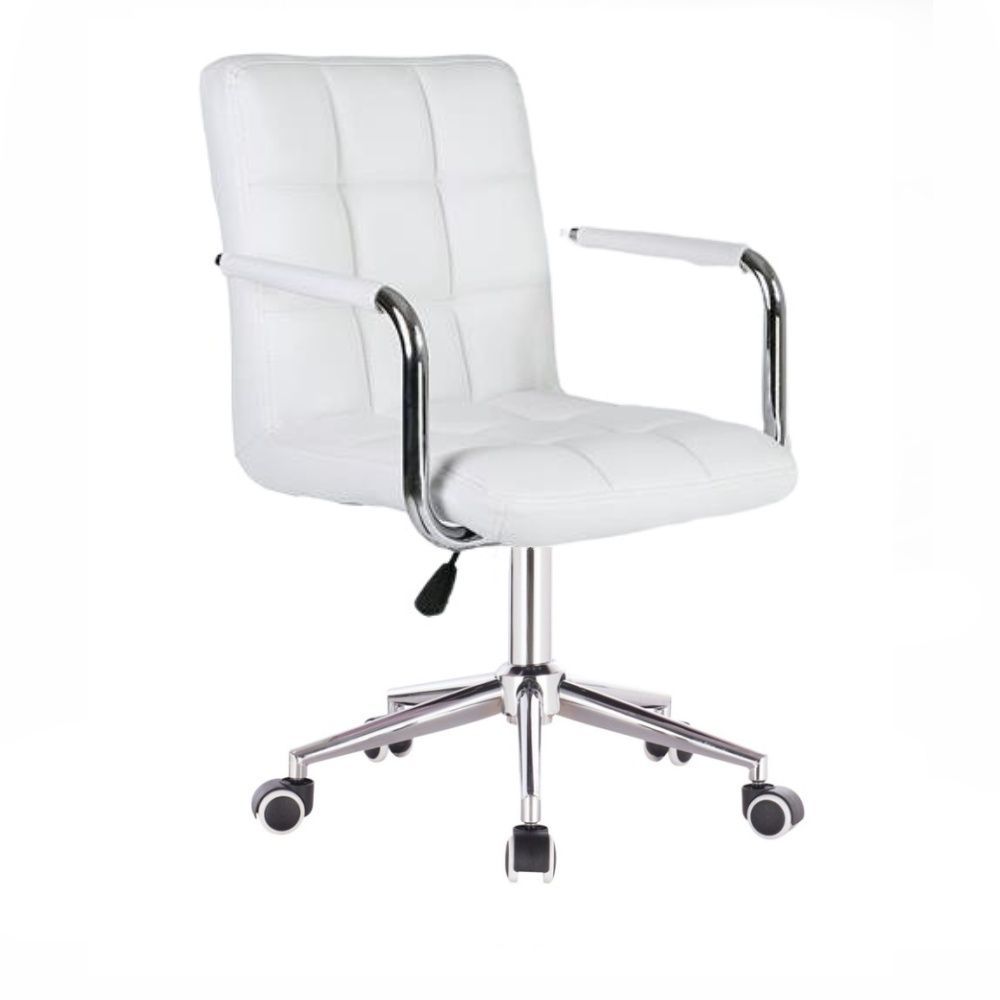 Kosmetická židle VERONA na stříbrné podstavě s kolečky - bílá