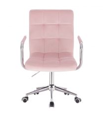 Kosmetická židle VERONA VELUR na stříbrné podstavě s kolečky - růžová