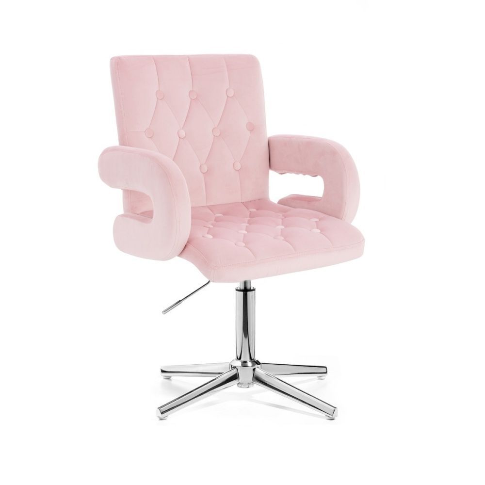Kosmetická židle BOSTON VELUR na stříbrném kříži - světle růžová